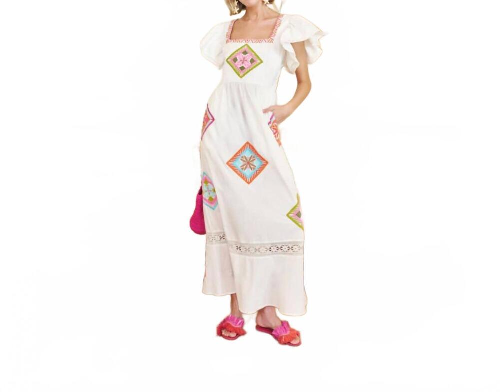 NEW BROOKS AVENUE margart midi dress in tile embroidered